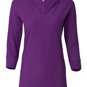 Ladies' 3/4-Sleeve Hooded Slub T-Shirt